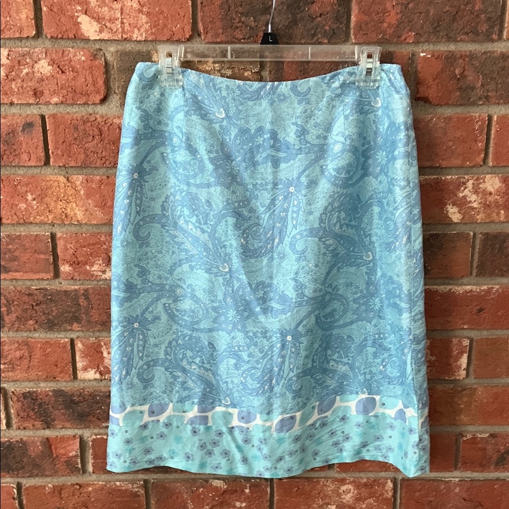 Vintage Due per Due Y2K Silk Linen Elegant Blue Paisley Skirt